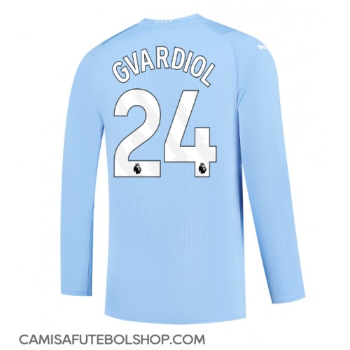 Camisa de time de futebol Manchester City Josko Gvardiol #24 Replicas 1º Equipamento 2023-24 Manga Comprida